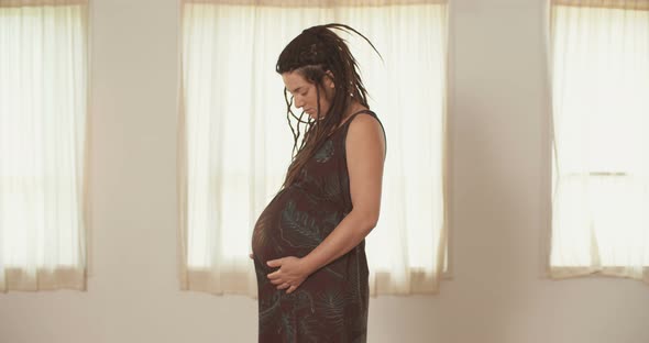 Pregnant woman holding her belly alt