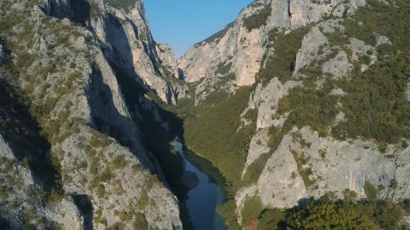 Drone shot of Gola del Furlo, the best gorge in Italy, Marche 4K