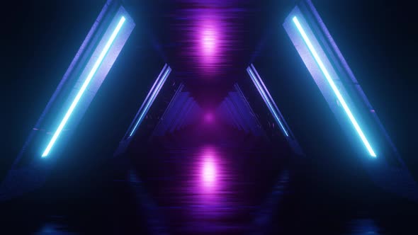 3d render animation of seamless looping tunnel movement with blue neon light