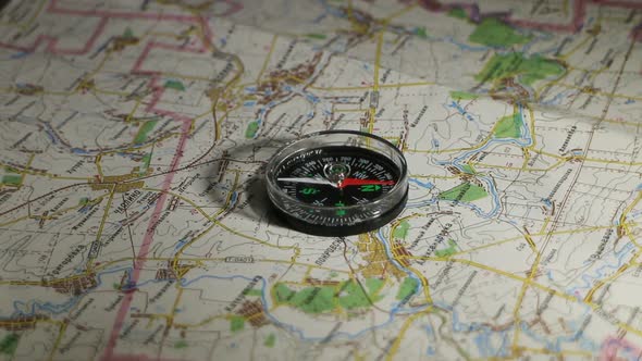 compass on topographic military map