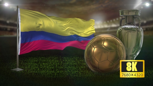 8K Colombia Flag with Football And Cup Background Loop alt