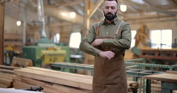 Handsome Carpentry Worker in the Joinery Manufacturing