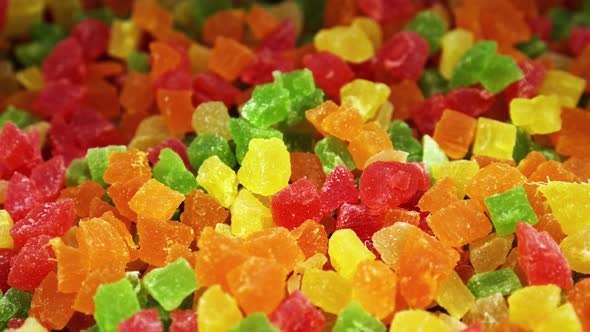 Colorful Cube Marmalade Close Up Panning on Background of Children ...