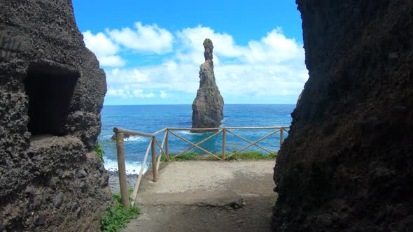 Ilheus da Rib and Ilheus Janela rocks in Atlantic Ocean, Madeira, Portugal alt