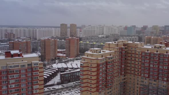 Residential Buildings of a Modern Sleeping Area in Moscow on a Bright Sunny Day in Winter