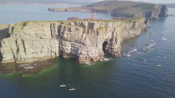 Drone View of a Beautiful Peninsula Tobizina with Vertical Cliffs at Sunrise alt