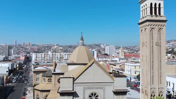 Cathedral of Valparaiso, Chile, Church, Temple (aerial view, drone footage)