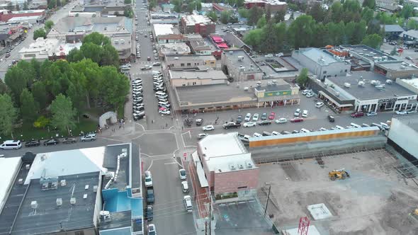 JACKSON HOLE, WY - JULY 2019: Aerial View of Beautiful Cityscape and Countryside at Dusk alt
