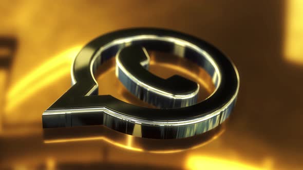 Black Whatsapp Icon 3d Animation with Gold Background and Reflection alt