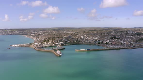 Penzance Harbour and City in Cornwall UK Aerial View alt