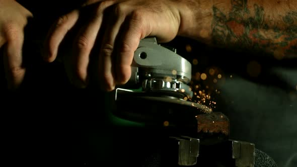 Sparks with angle grinder in ultra slow motion 1500fps - ANGLE GRINDER PHANTOM  alt