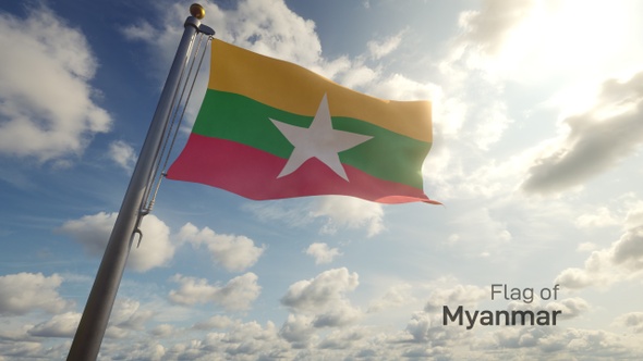 Myanmar Flag on a Flagpole alt