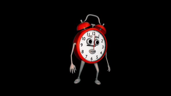 Cartoon Alarm Clock Looks Around Loop On Alpha Channel alt