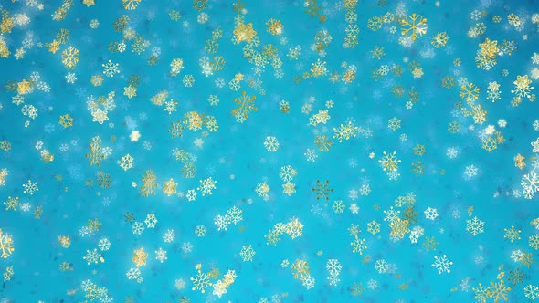 Golden Christmas Snowflakes on Blue Background