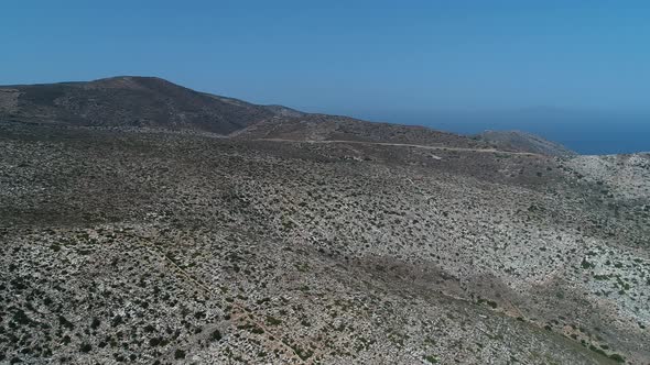Mylopotas on the island of Ios in the Cyclades in Greece seen from the sky alt