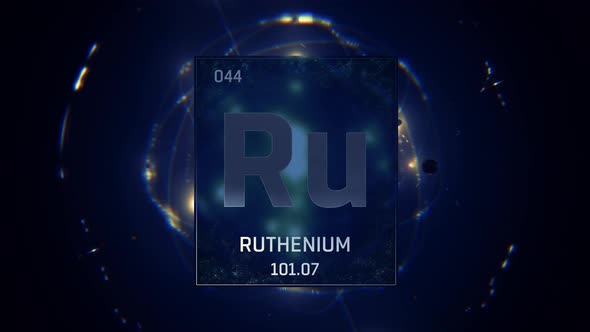 Ruthenium as Element 44 of the Periodic Table on Blue Background