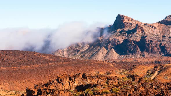 Teide volcano surroundings and landscape views with clouds in Tenerife, Canary Islands alt