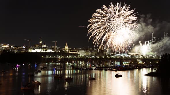 Ottawa Fireworks Boats Floating Night Timelapse