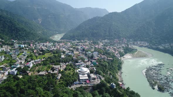 City of Rishikesh state of Uttarakhand in India seen from the sky by ...