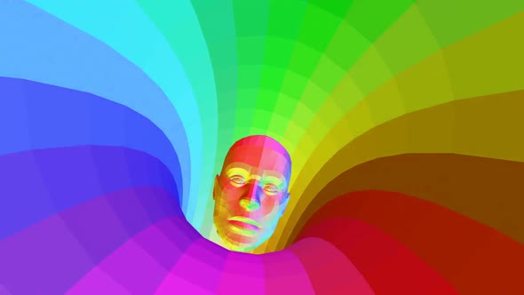Lowpoly rainbow head in a tunnel