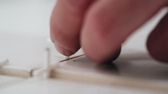 Builder Laying Tiles Using Cement Closeup Man Installing Ceramic Slabs on Floor and Walls alt