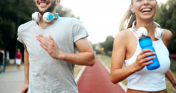Beautiful Couple Jogging and Fitness Training Outdoor alt