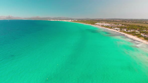 Aerial view of a beach in playa de Muro, Mallorca, Spain