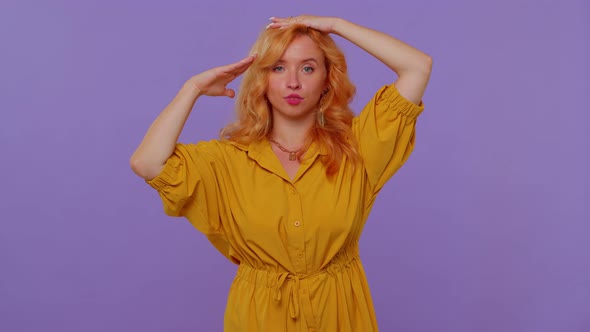 Responsible Stylish Girl Giving Salute Listening to Order As If Soldier Following Discipline Obeying alt