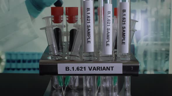 B.1.621 Test Tube Samples Being Removed From Rack. Locked Off, Establishing Shot alt