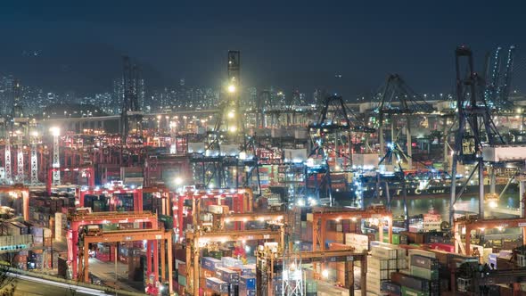 Commercial Dock at Night Shipping Containers Loading Activities in Cargo Terminal alt