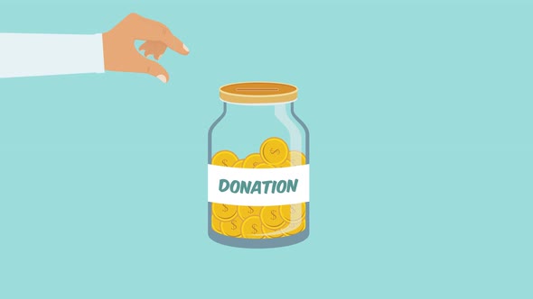 Charity donation 4K animation with a jar of coin and hands