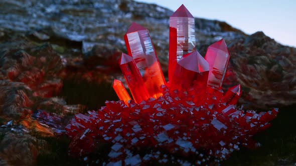 Sparkling Facets Of Red Rock Mineral, Refractive Rainbow Reflections.