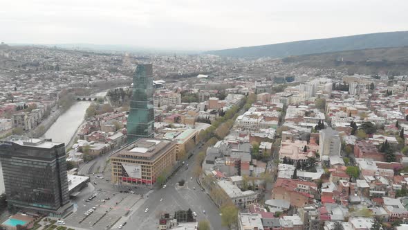 Flying over Shota Rustaveli Avenue, Tbilisi, Georgia 2020 april alt