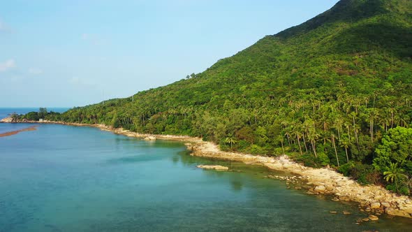 Beautiful unspoiled coast of the Philippines. Natural palm forest and rocky seashore. alt