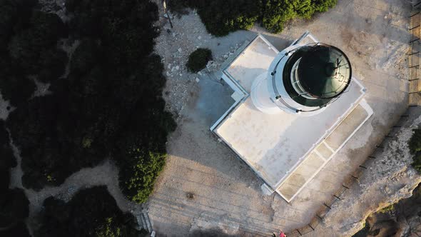 Top down view of Cape of Ducato, famous lighthouse of Greek island Lefkada. alt