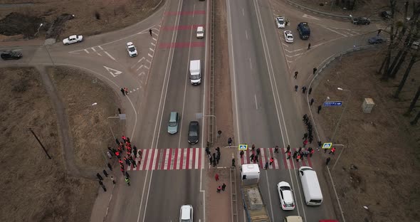 Strike and Protest People on the Highway Aerial View alt