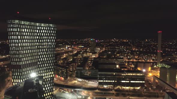 Night Scene of Skyscraper and Skyline in Stockholm