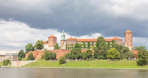 View of Wawel Royal Castle from riverside in Krakow