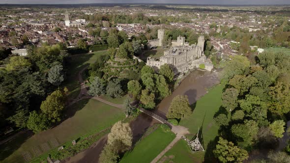 Warwick Castle, UK, Aerial Shot, Close Shot, Early Autumn Season, Colour Graded