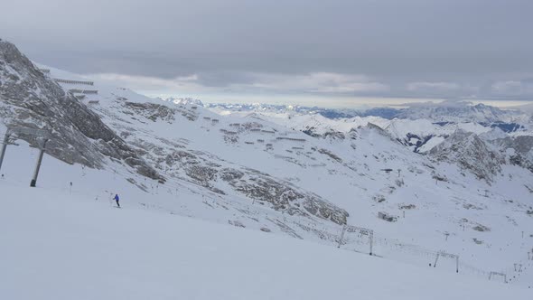 Panoramic view of mountains covered with snow alt