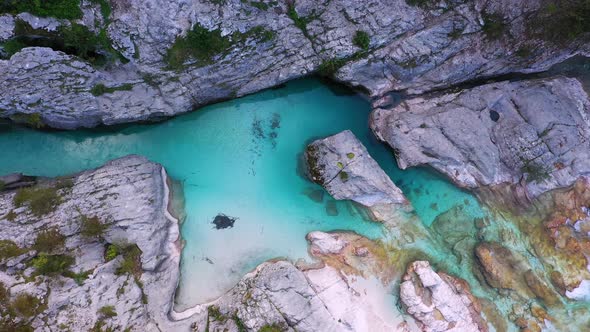 Flight above River in the Triglav National Park alt