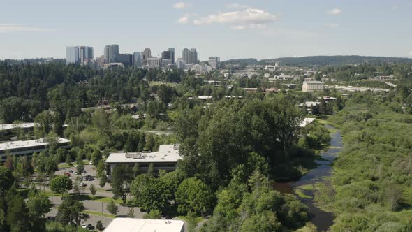 Bellevue Washington Usa Aerial Landscape Establishing Shot Of City From Mercer Slough alt
