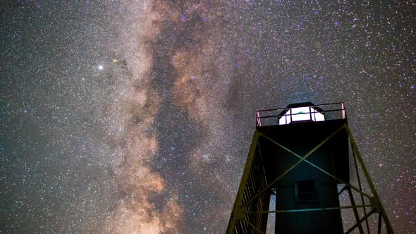 Milky Way Stars Over Lighthouse Time Lapse
