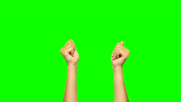 Hands Clenching, Unclenching Fists, Threatening Finger. Green Screen. Close Up. alt
