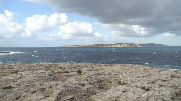 Roaring Mediterranean Sea on Winter near Coral Lagoon in Malta alt