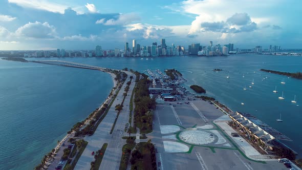 Panning wide landscape of Biscayne Bay at Miami Florida United States alt