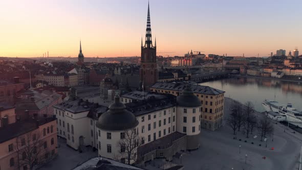 Aerial View of Stockholm Skyline at Sunrise