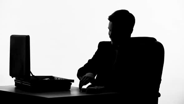 Successful Man Silhouette Rejoicing at Cash in Case, Bonus for Project, Wealth alt