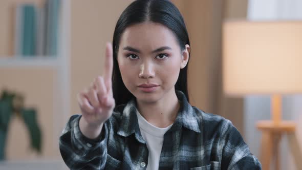 Asian Girl Portrait Woman Serious Angry Aggressive Lady Waving Index Finger Negative No Answer Not alt