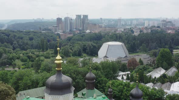 Drone footage Aerial view of Kiev Pechersk Lavra in Kyiv Kiev, Ukraine.  alt